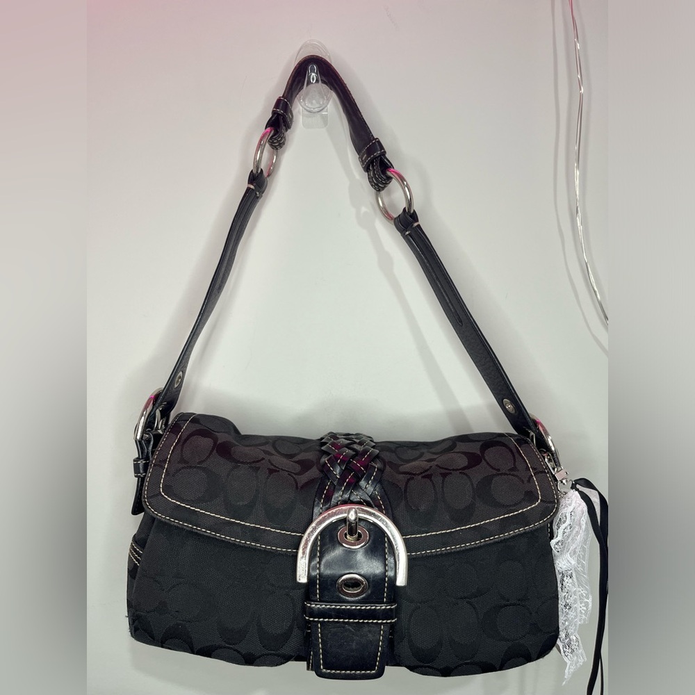Vintage Y2K Coach Soho Flap black canvas braided Shoulder Bag 6314
